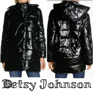 Betsey Johnson Shiny Black Puffer Coat XS